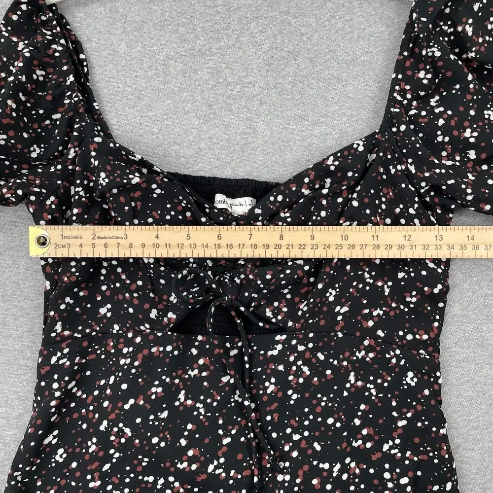 Abercrombie & Fitch Top Womens S Black Sweetheart Neck Speckled Tie Front NWT